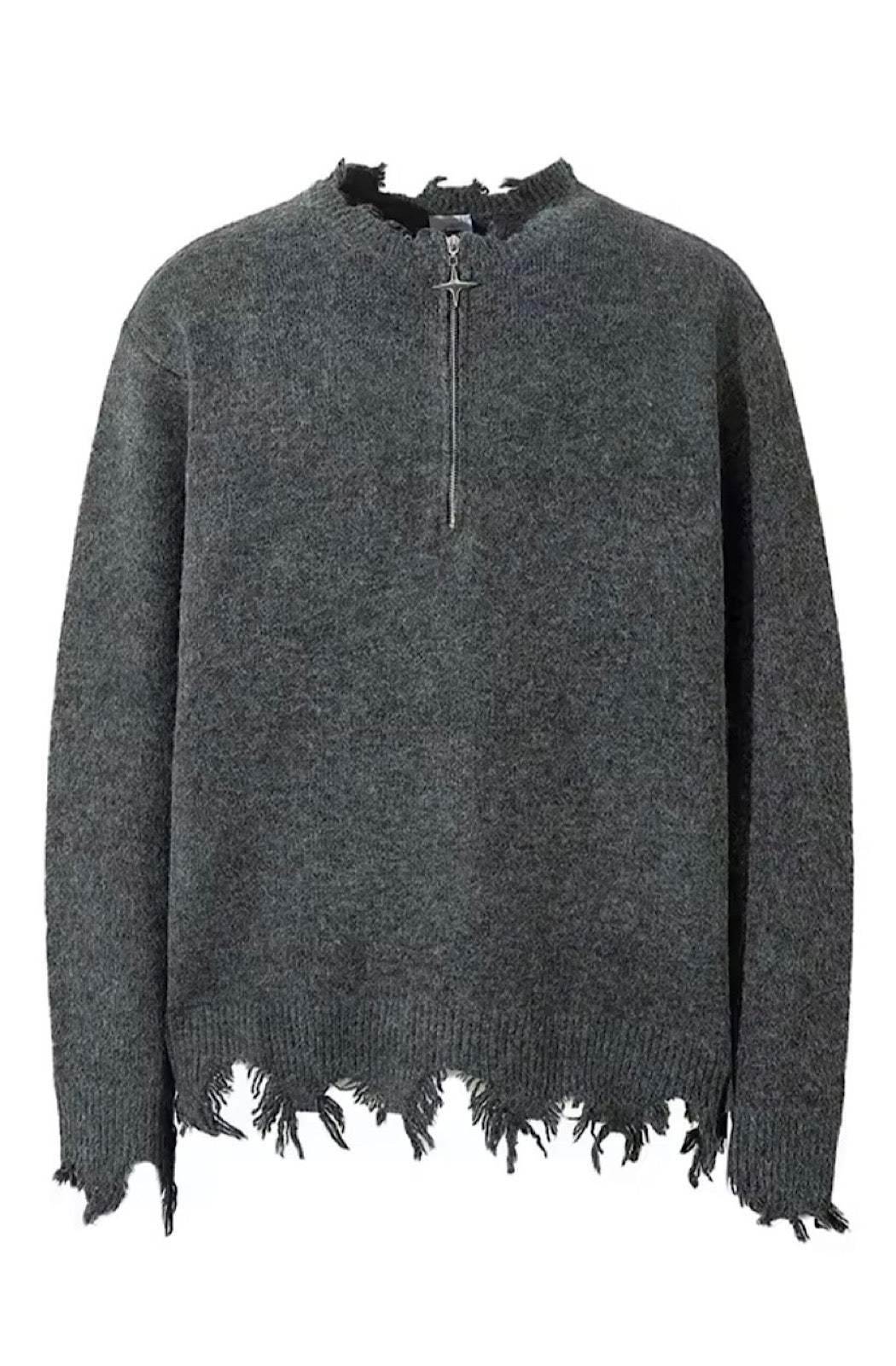 Distressed Quarter Zip Sweater