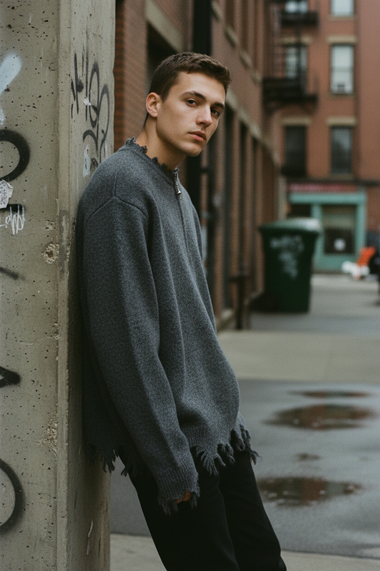 Distressed Quarter Zip Sweater - Lifestyle