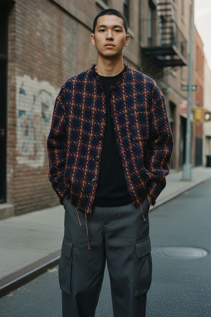 Plaid Raw Hem Jacket - Male Lifestyle 2