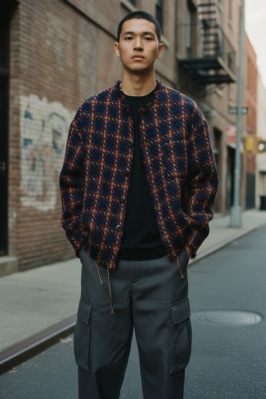 Plaid Raw Hem Jacket - Male Lifestyle 2