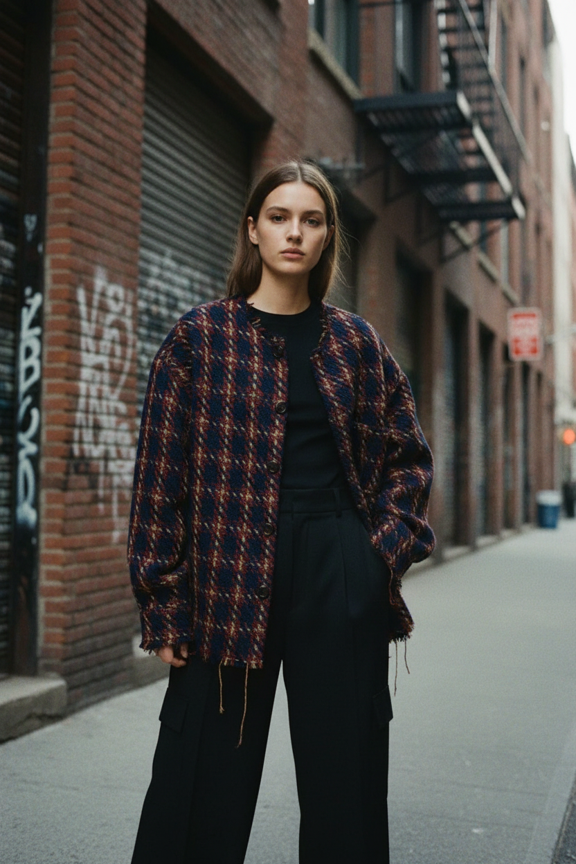 Plaid Raw Hem Jacket - Female Lifestyle 2