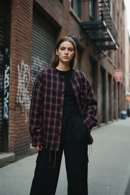 Plaid Raw Hem Jacket - Female Lifestyle 2