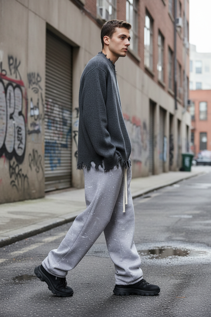 Paint Splatter Baggy Sweatpant – Lifestyle with Distressed Quarter Zip