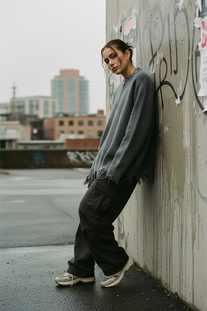 Distressed Quarter Zip Sweater - Female Lifestyle 1