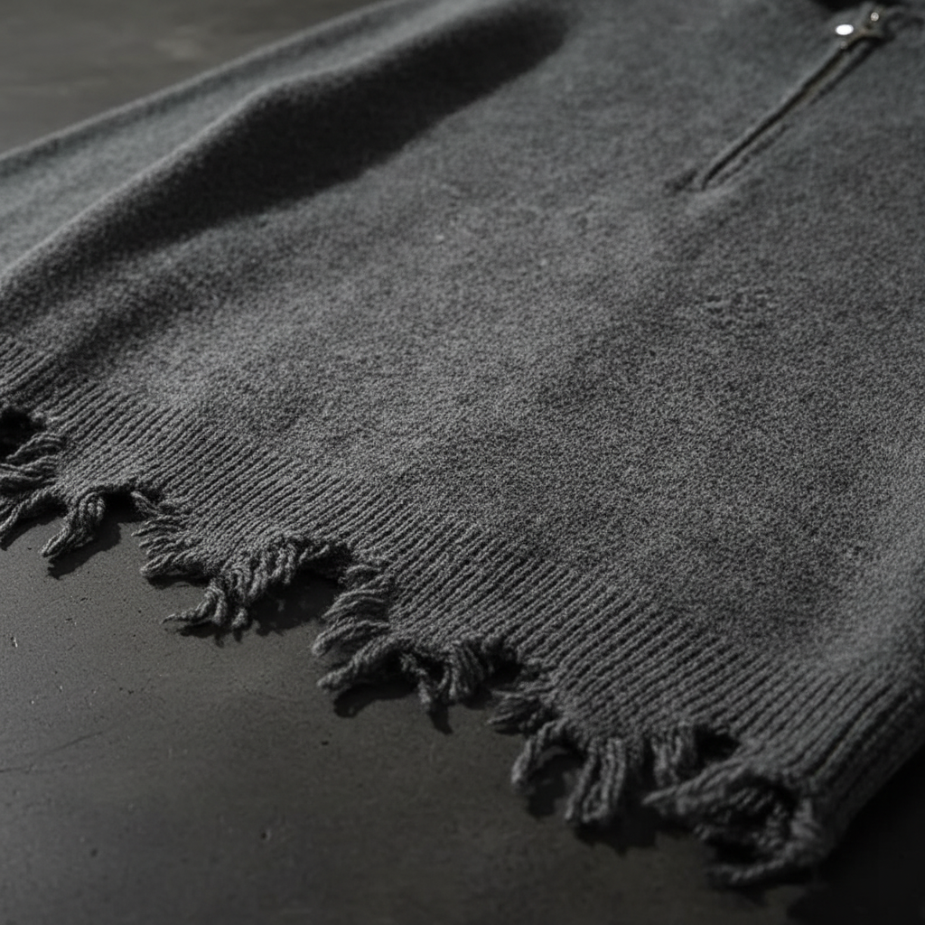 Distressed Quarter Zip Sweater - Detail
