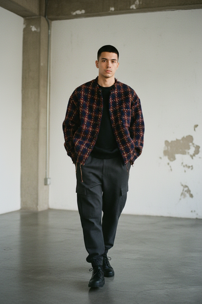 Plaid Raw Hem Jacket - Male Lifestyle