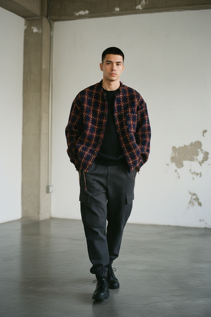 Plaid Raw Hem Jacket - Male Lifestyle