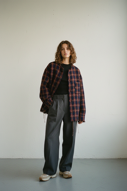 Plaid Raw Hem Jacket - Female Lifestyle