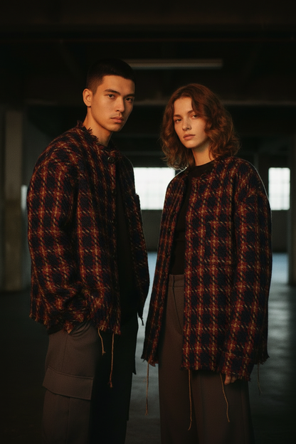 Plaid Raw Hem Jacket - Close-Up Portrait (Collar Attempt 3)