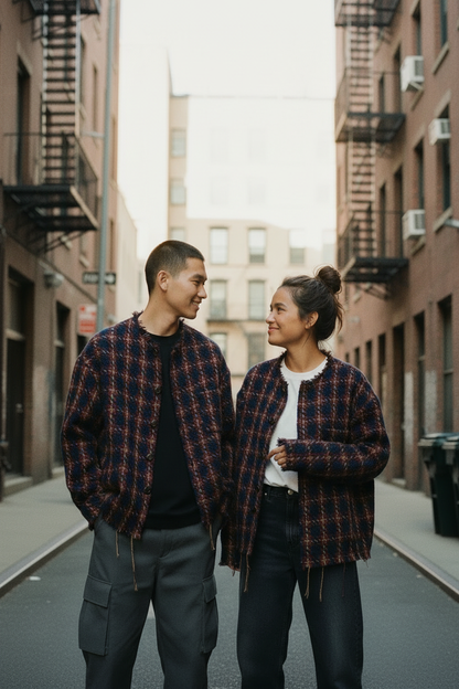 Plaid Raw Hem Jacket - Street Candid Portrait