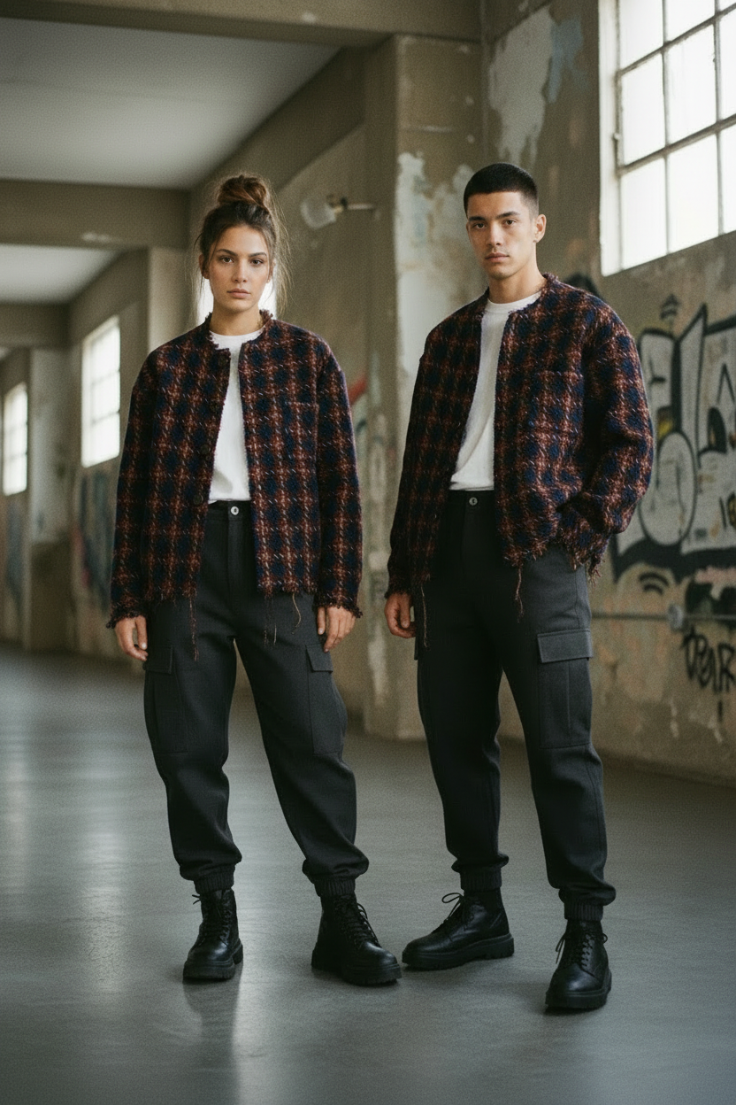Plaid Raw Hem Jacket - Urban Editorial Portrait