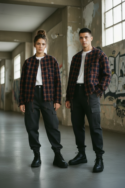 Plaid Raw Hem Jacket - Urban Editorial Portrait